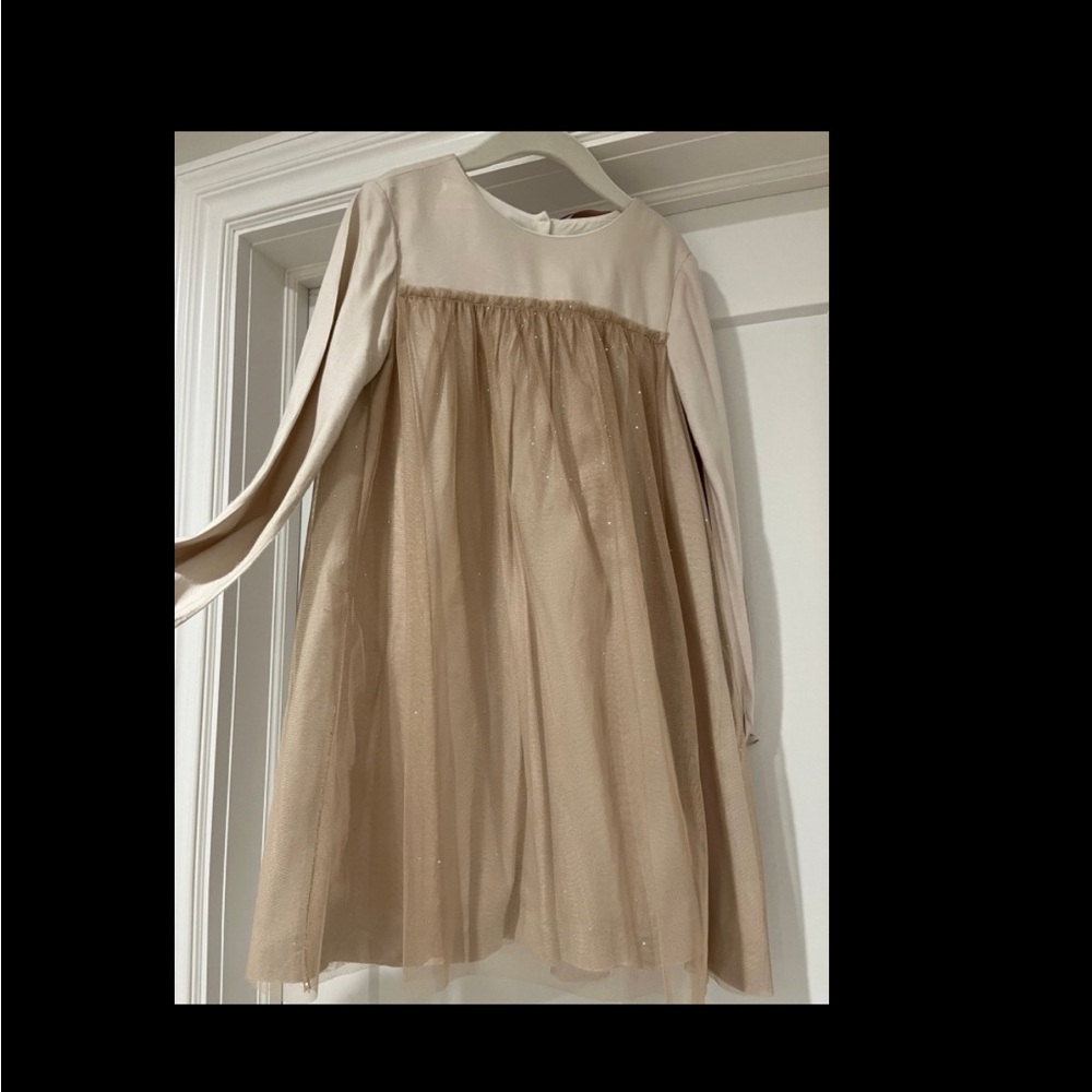 Nano Tan Crew Neck Dress with long sleeve. Xmas new years dress